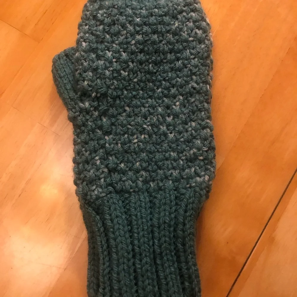 Cozy Hand Knit Mittens in Teal and Gray